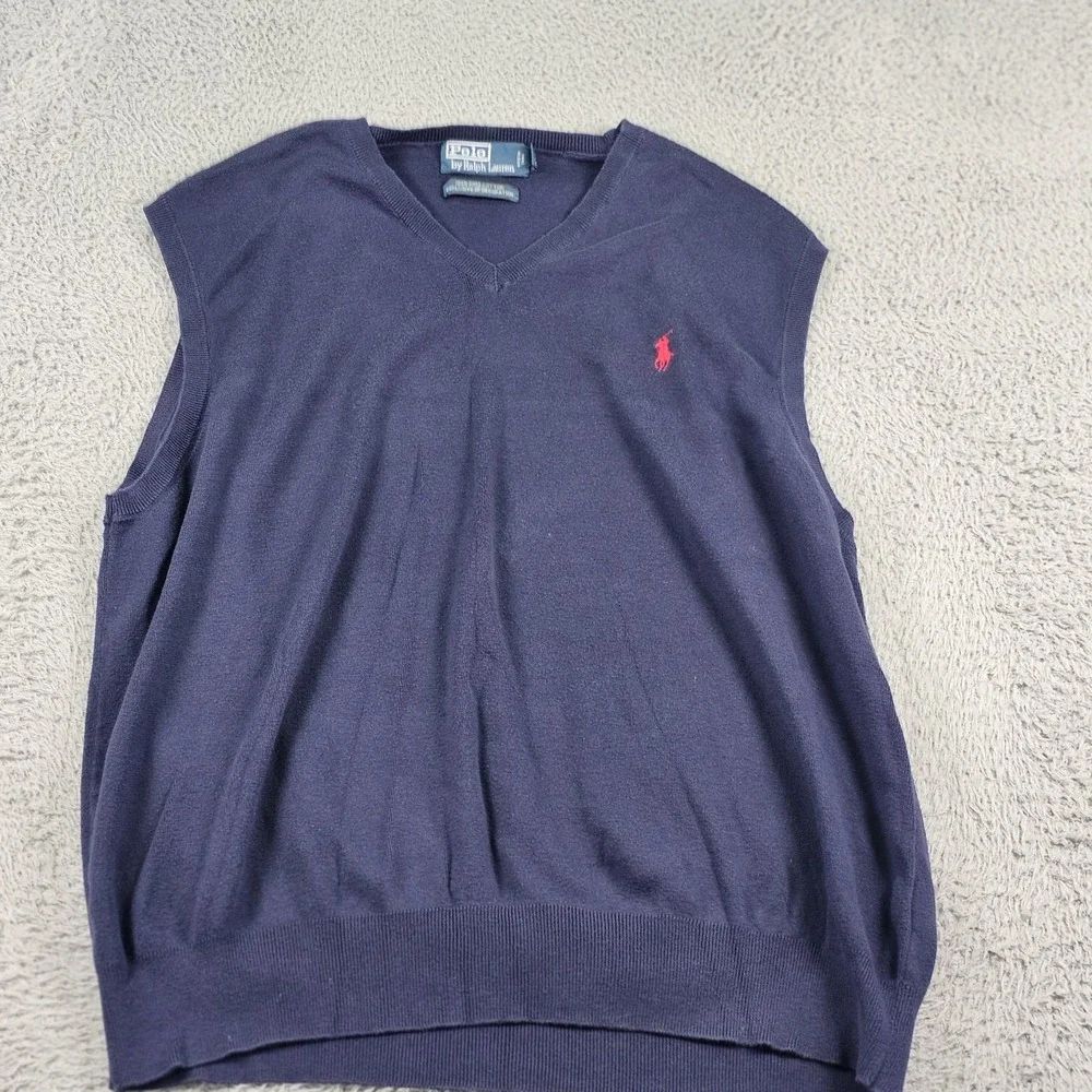 Polo Ralph Lauren Sweater Vest Mens 2XL Navy Blue‎ Pima Cotton Pullover Classic